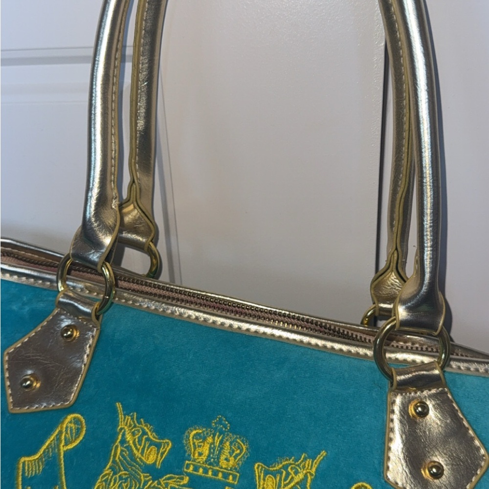 Juicy Couture Shoulder Hand Bag Teal Blue & Gold Contrast - Picture 3 of 7